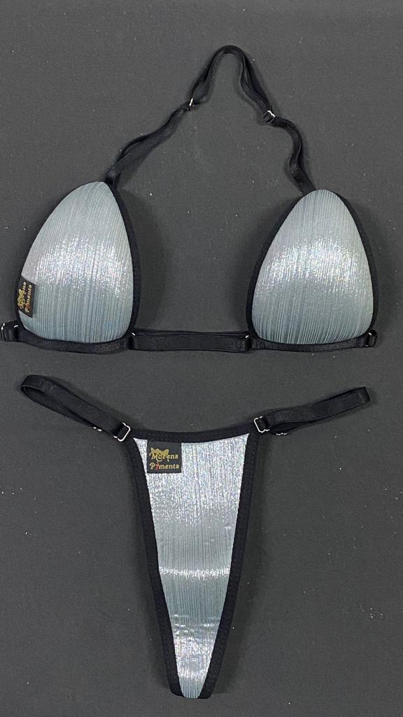 Bikíni fita brasileiro de tecido prata riscas